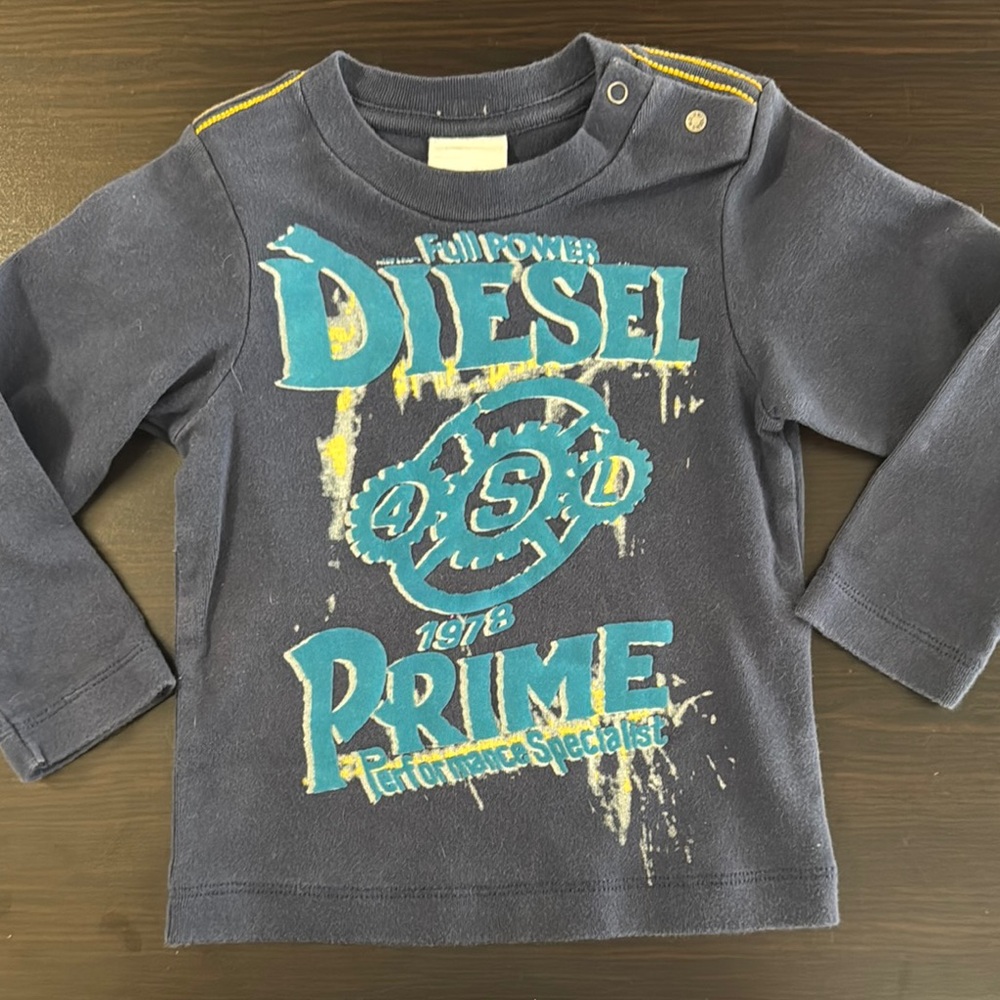 Diesel Blue and Yellow Long Sleeve Graphic Tee